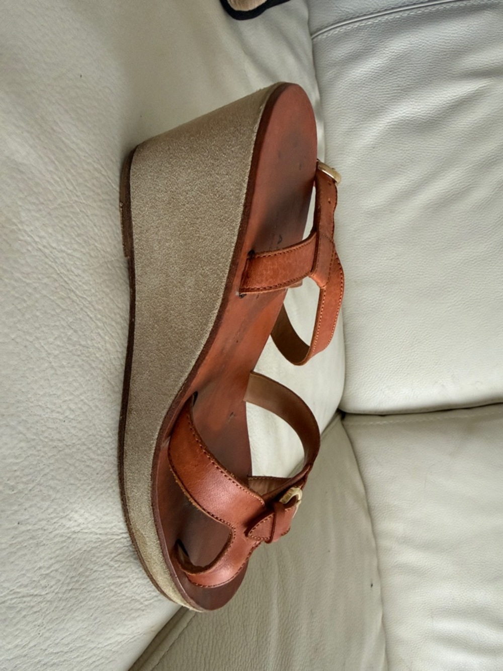 A.P.C. Tan Brown Leather Wedge Sandals orig price $235